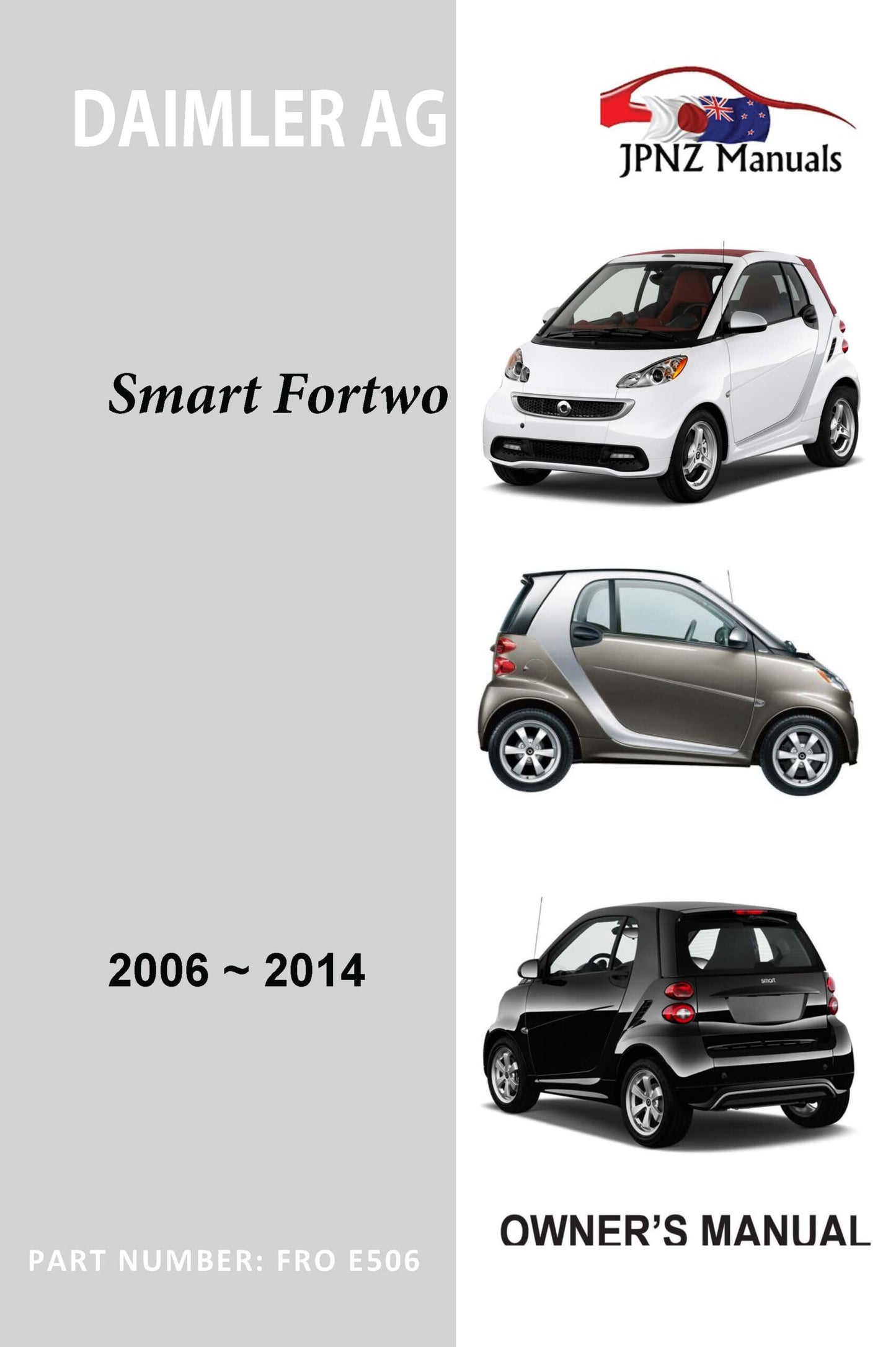 Daimler AG – Smart Fortwo Owners User Manual In English | 2006 – 2014 (Part N.o E506)