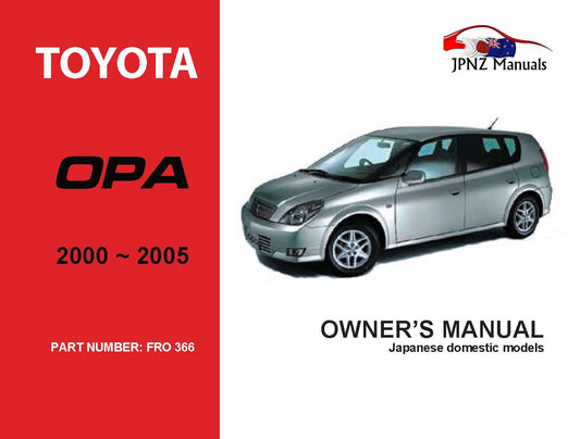 Toyota – Opa Owner’s User Manual In English | 2000 – 2005 (Part N.o 366)