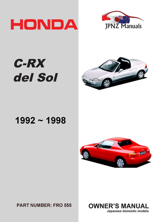 Honda – CRX CR-X del Sol car user owners manual in English | 1992-1998 (Part N.O 555)