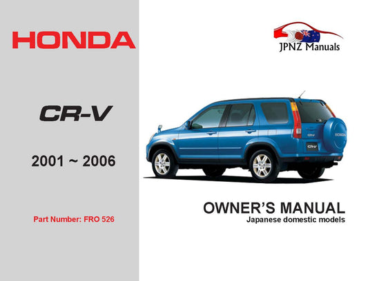 Honda – CR-V CRV Owners User Manual In English | 2001 -2006 (Part N.o 526)